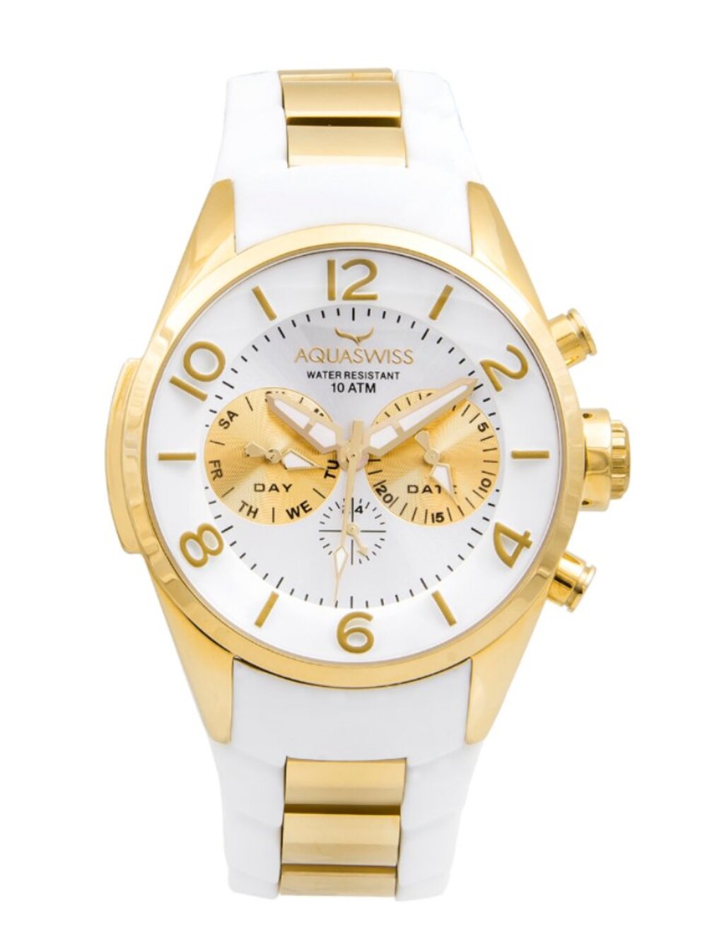 Acquaswiss Unisex White & Gold 44MM Stainless Steel & Silicone Watch - Brand New